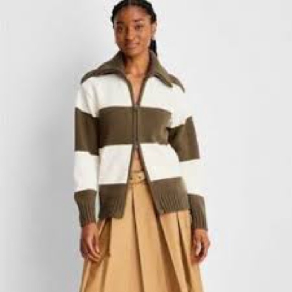 Dark olive green  and Cream Striped future collective size M Cardigan